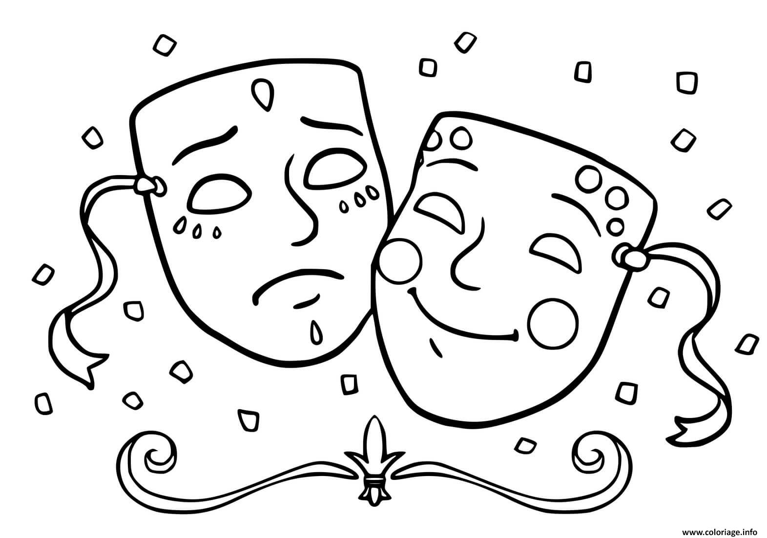 Coloriage Deux Masques De Carnaval Triste Et Joyeux Dessin Carnaval A Imprimer