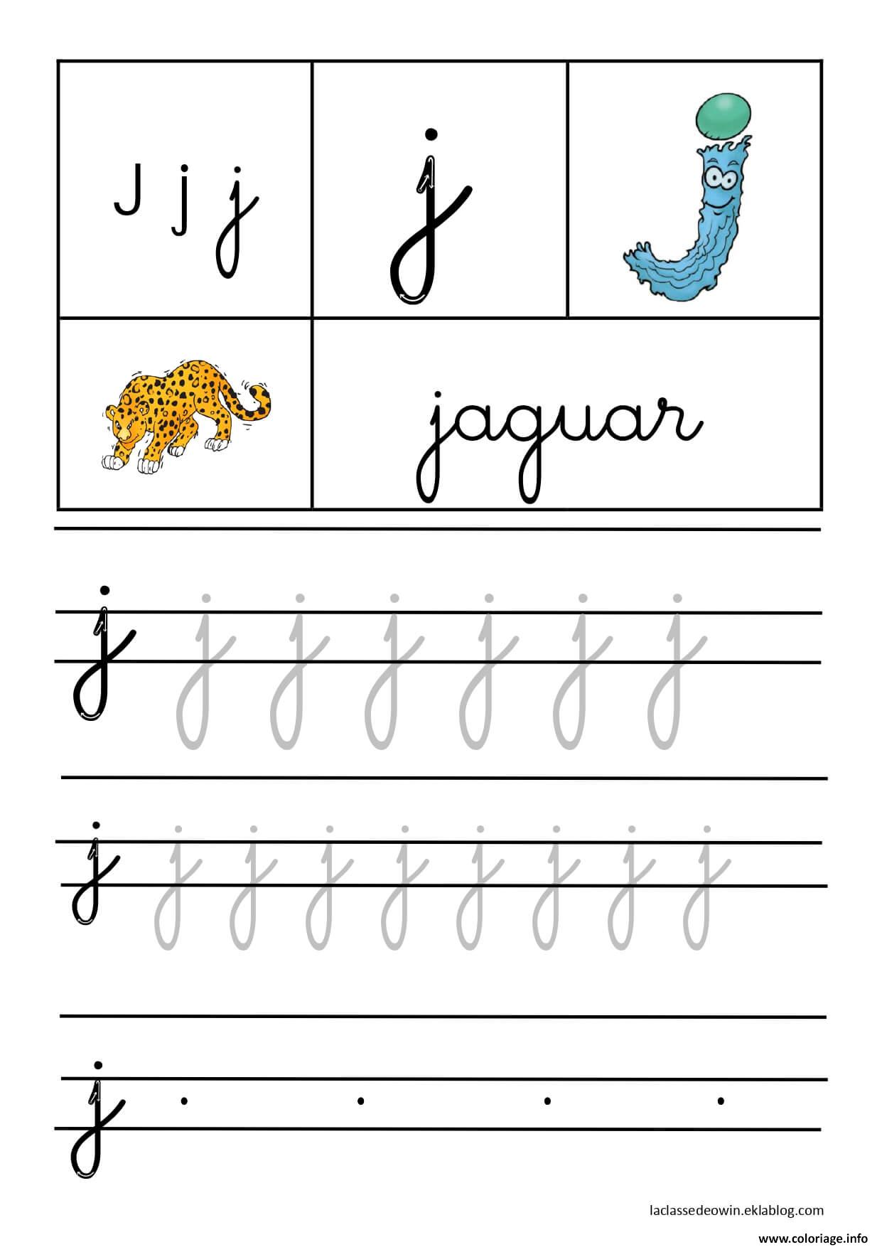 Dessin lettre J pour Jaguar ecriture cursive gs Coloriage Gratuit à Imprimer