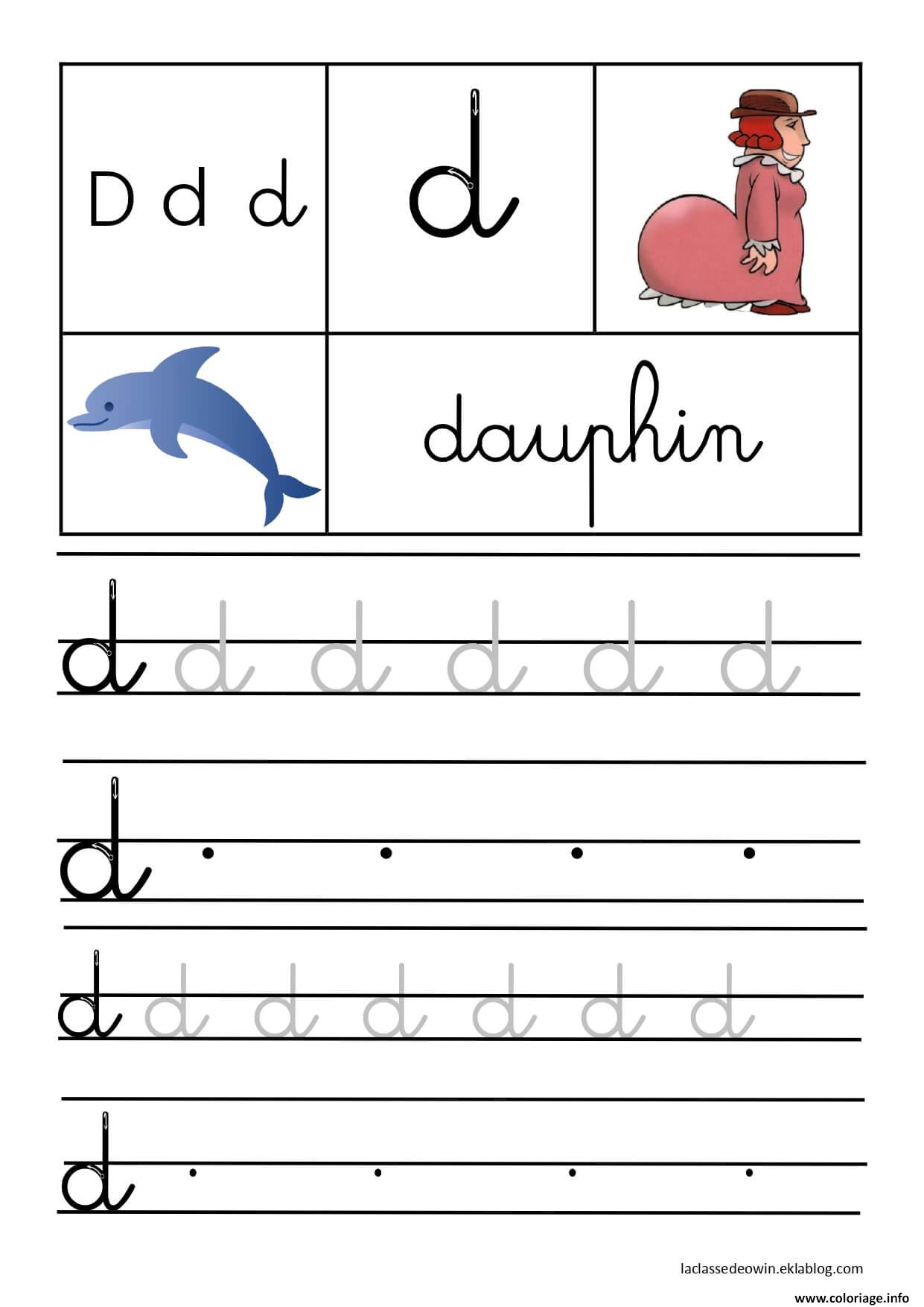 Coloriage Lettre D Pour Dauphin Ecriture Cursive Gs Dessin à Imprimer