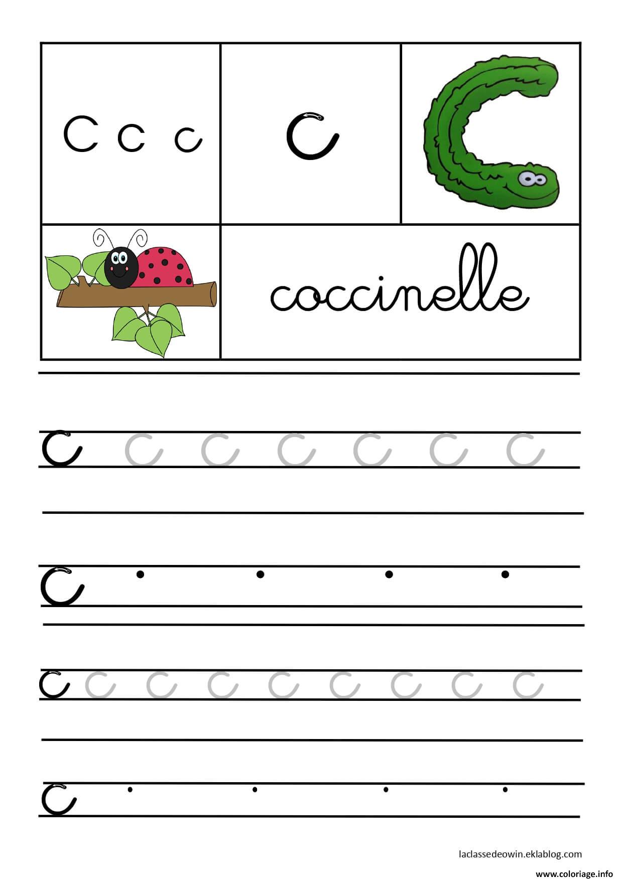 Dessin lettre C pour Coccinelle ecriture cursive gs Coloriage Gratuit à Imprimer