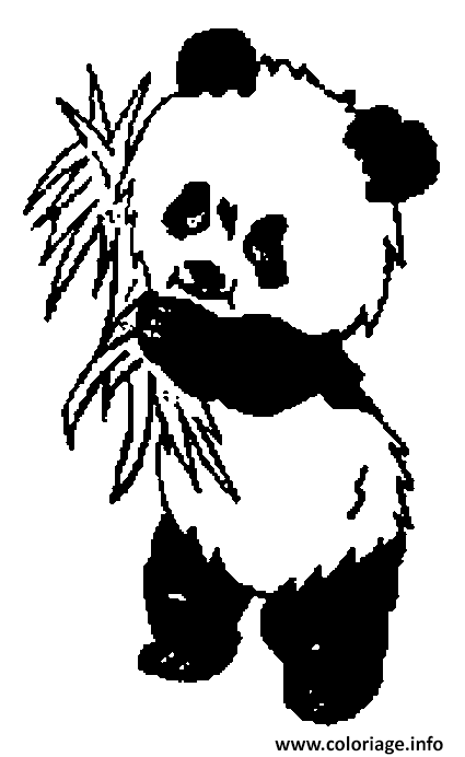 Dessin panda debout mange des feuilles Coloriage Gratuit à Imprimer