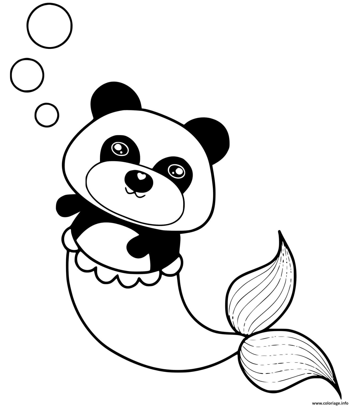 Dessin panda sirene mermaid Coloriage Gratuit à Imprimer