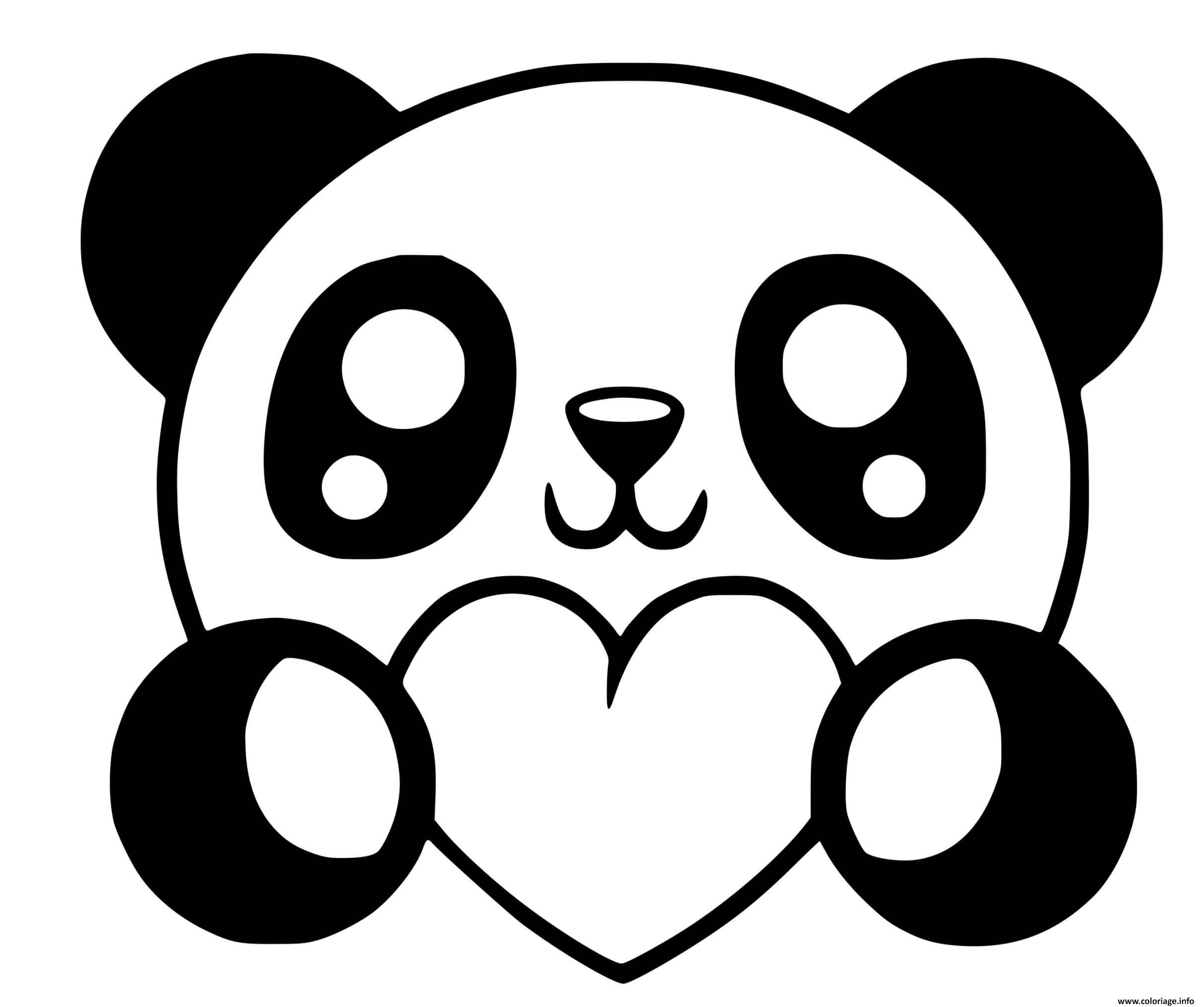 Coloriage Panda Kawaii Avec Coeurs Dessin à Imprimer