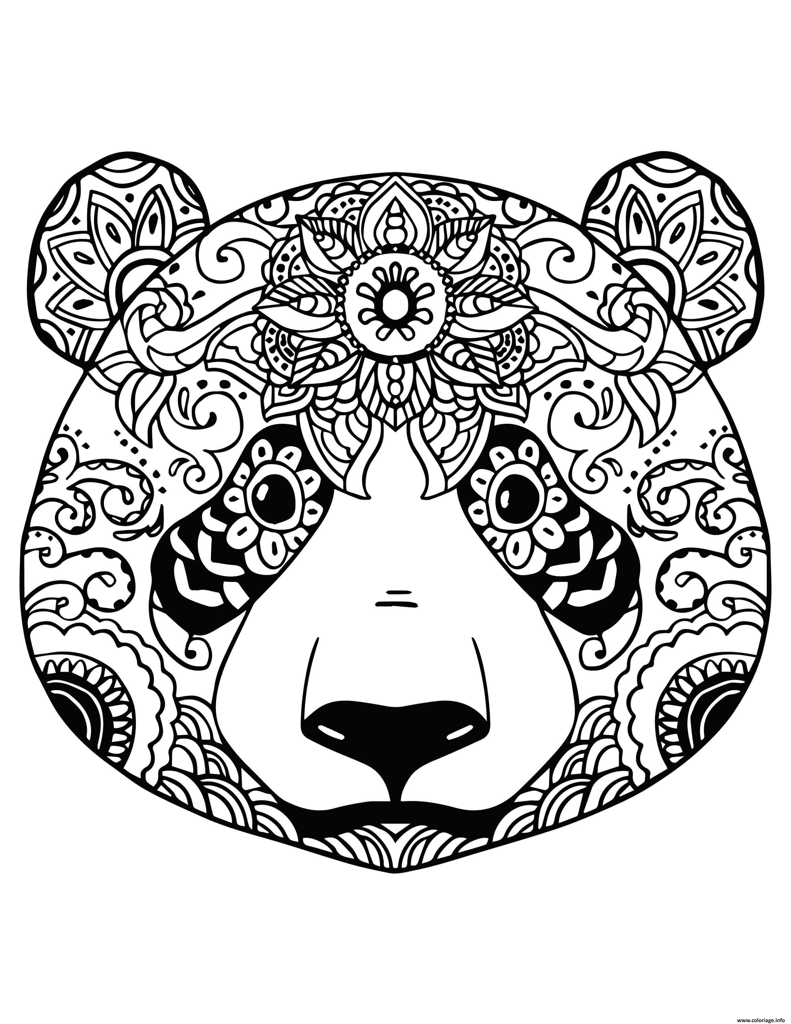 Coloriage Tete De Panda Pour Adulte Relaxation Mandala Dessin Panda A Imprimer