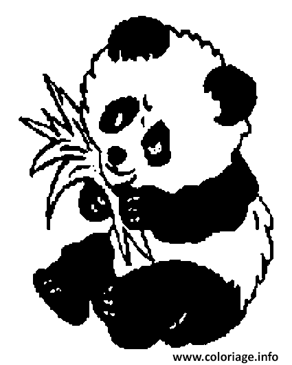Dessin panda assis mange des feuilles Coloriage Gratuit à Imprimer