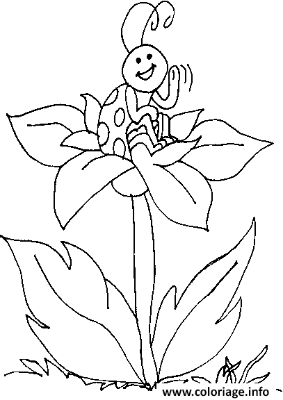 Dessin coccinelle assise sur une fleur Coloriage Gratuit à Imprimer
