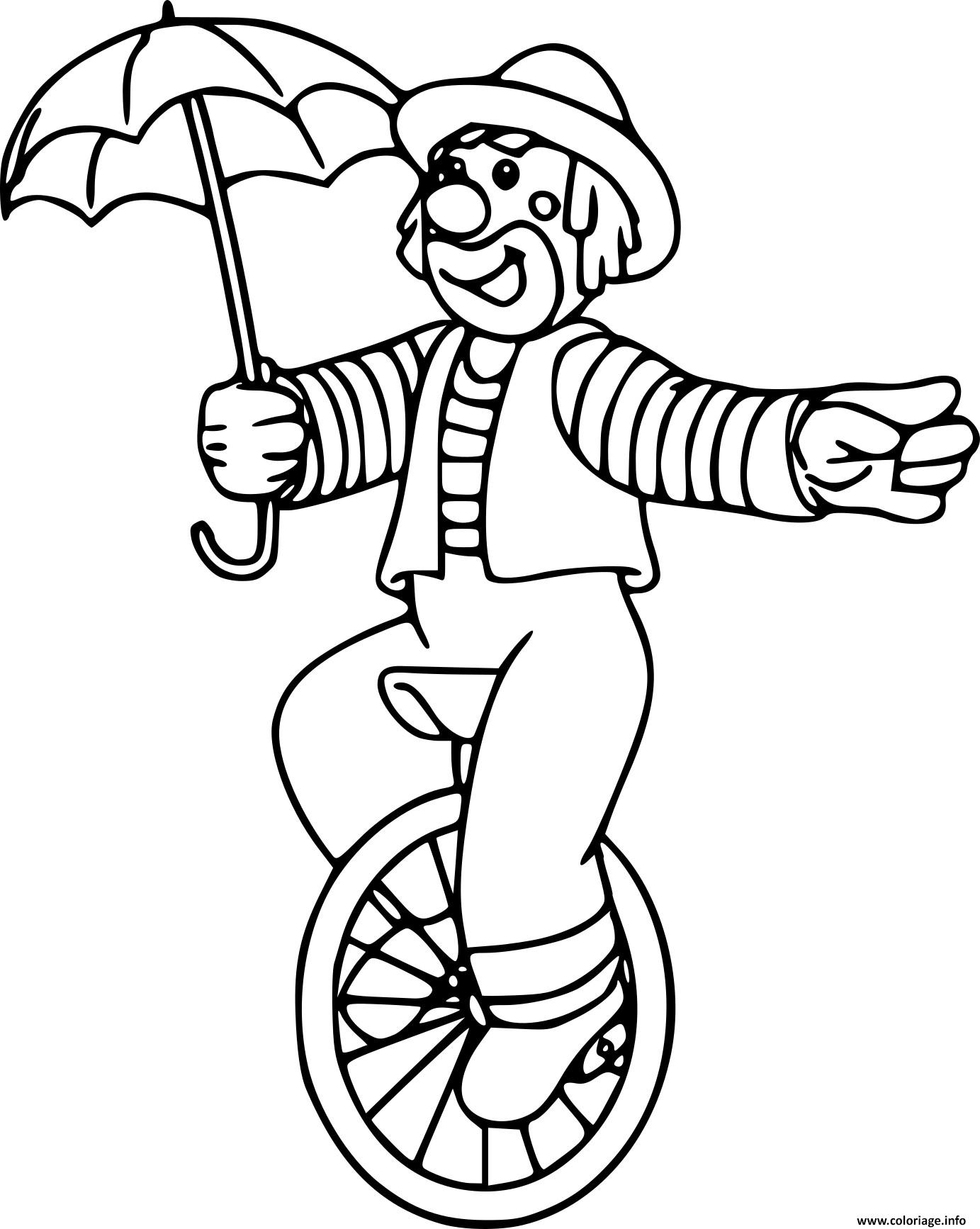Coloriage clown de cirque sur une roue en equilibre - JeColorie.com
