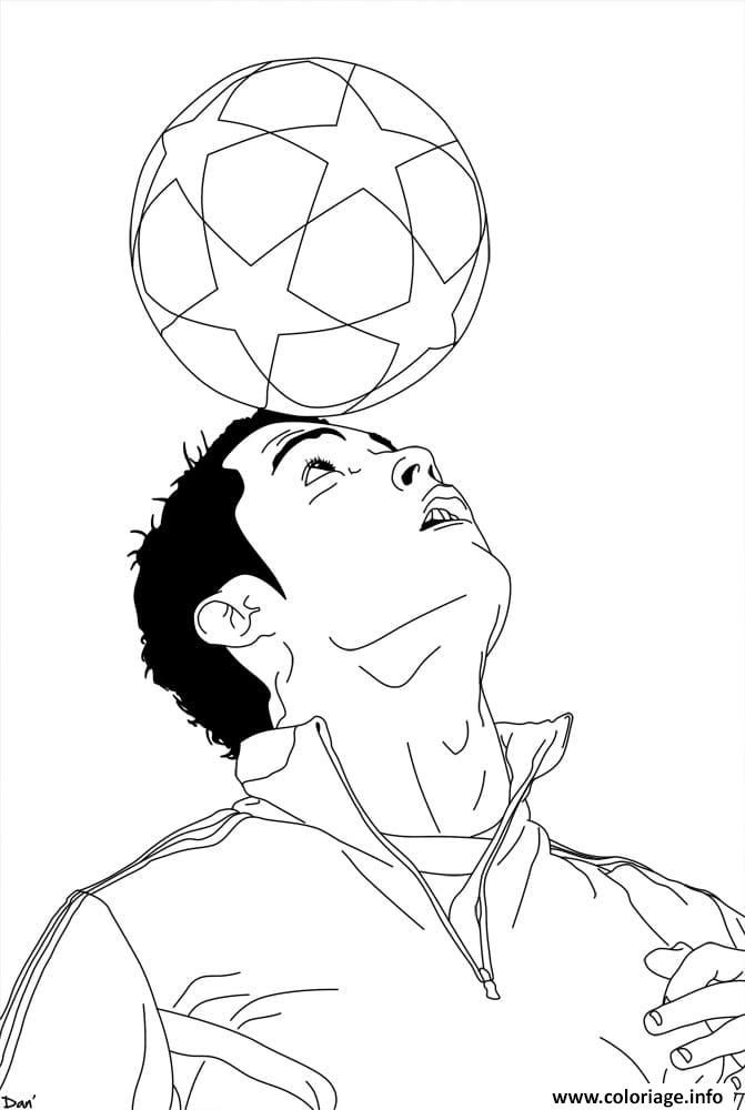 Dessin ronaldo cristiano ballon de foot sur la tete Coloriage Gratuit à Imprimer