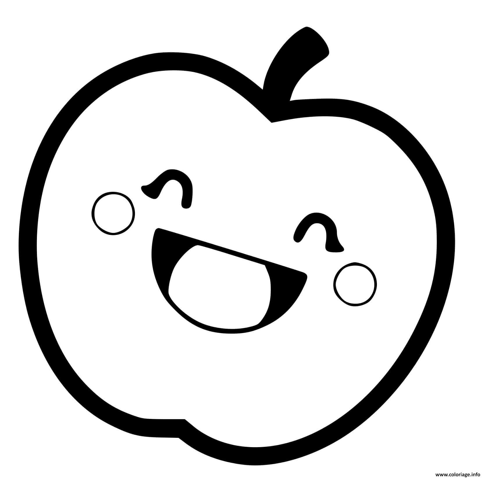 Dessin pomme kawaii Coloriage Gratuit à Imprimer