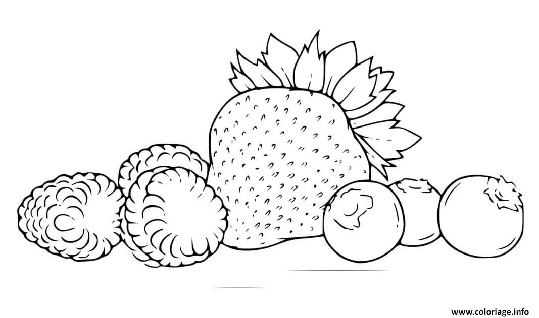 Dessin fraise framboises et myrtilles Coloriage Gratuit à Imprimer