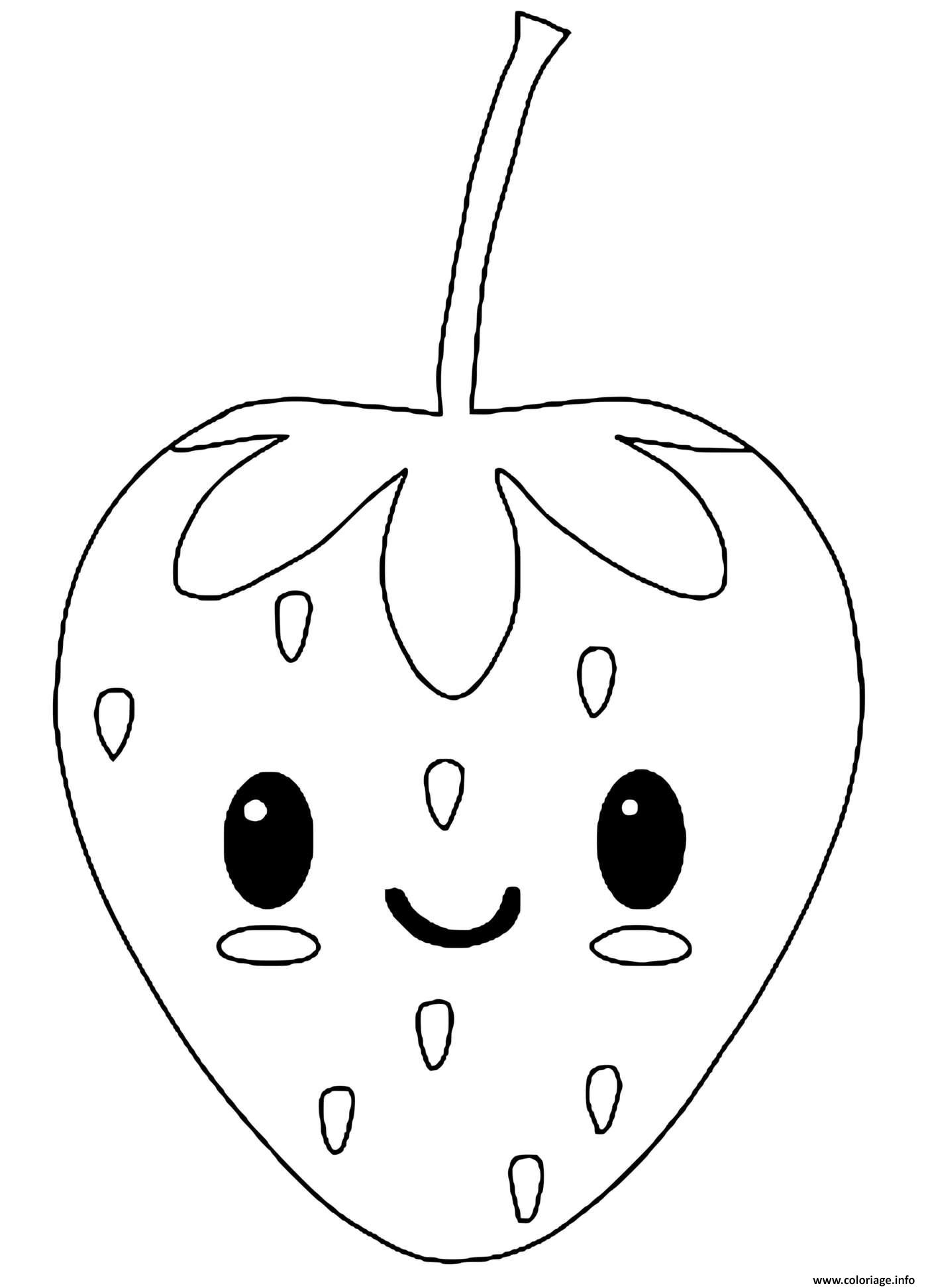 Dessin fruit fraise kawaii Coloriage Gratuit à Imprimer