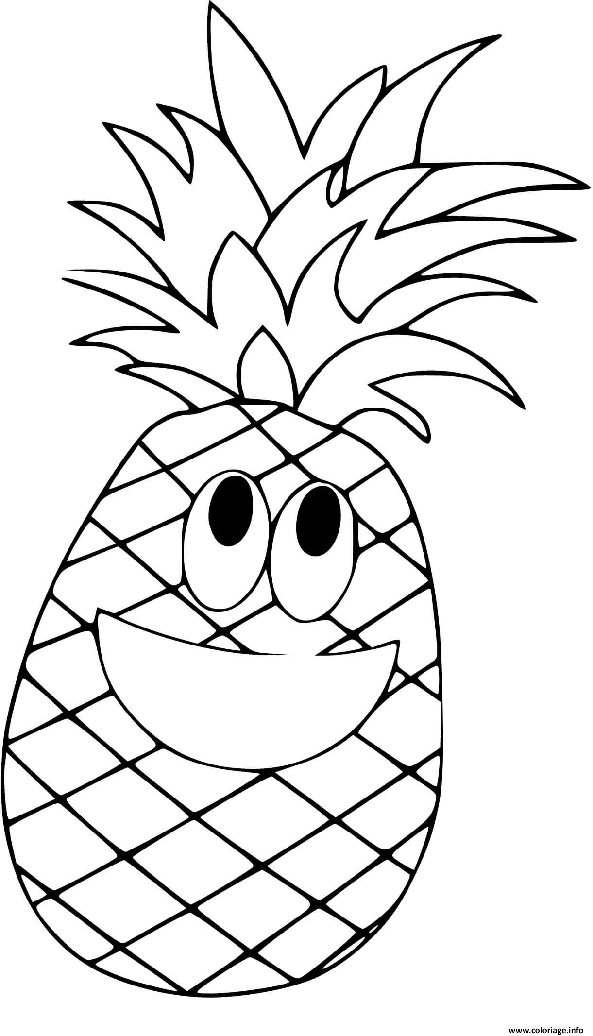 Dessin ananas joyeux dessin anime Coloriage Gratuit à Imprimer