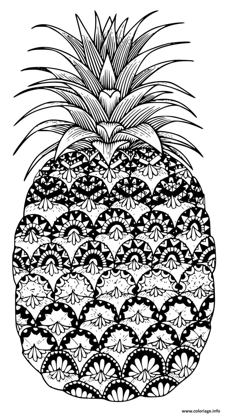 Dessin fuit ananas mandala zentangle Coloriage Gratuit à Imprimer