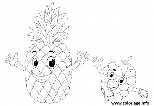 Coloriage Ananas Framboise Fruits Dessin à Imprimer