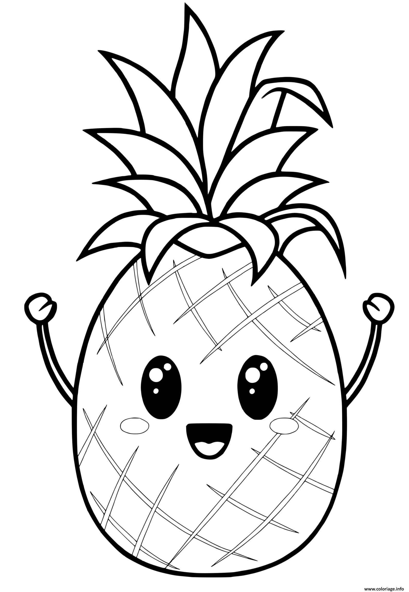Dessin ananas kawaii Coloriage Gratuit à Imprimer