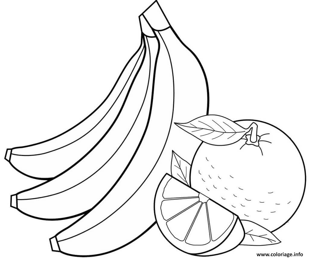 Dessin fruits banane et orange Coloriage Gratuit à Imprimer