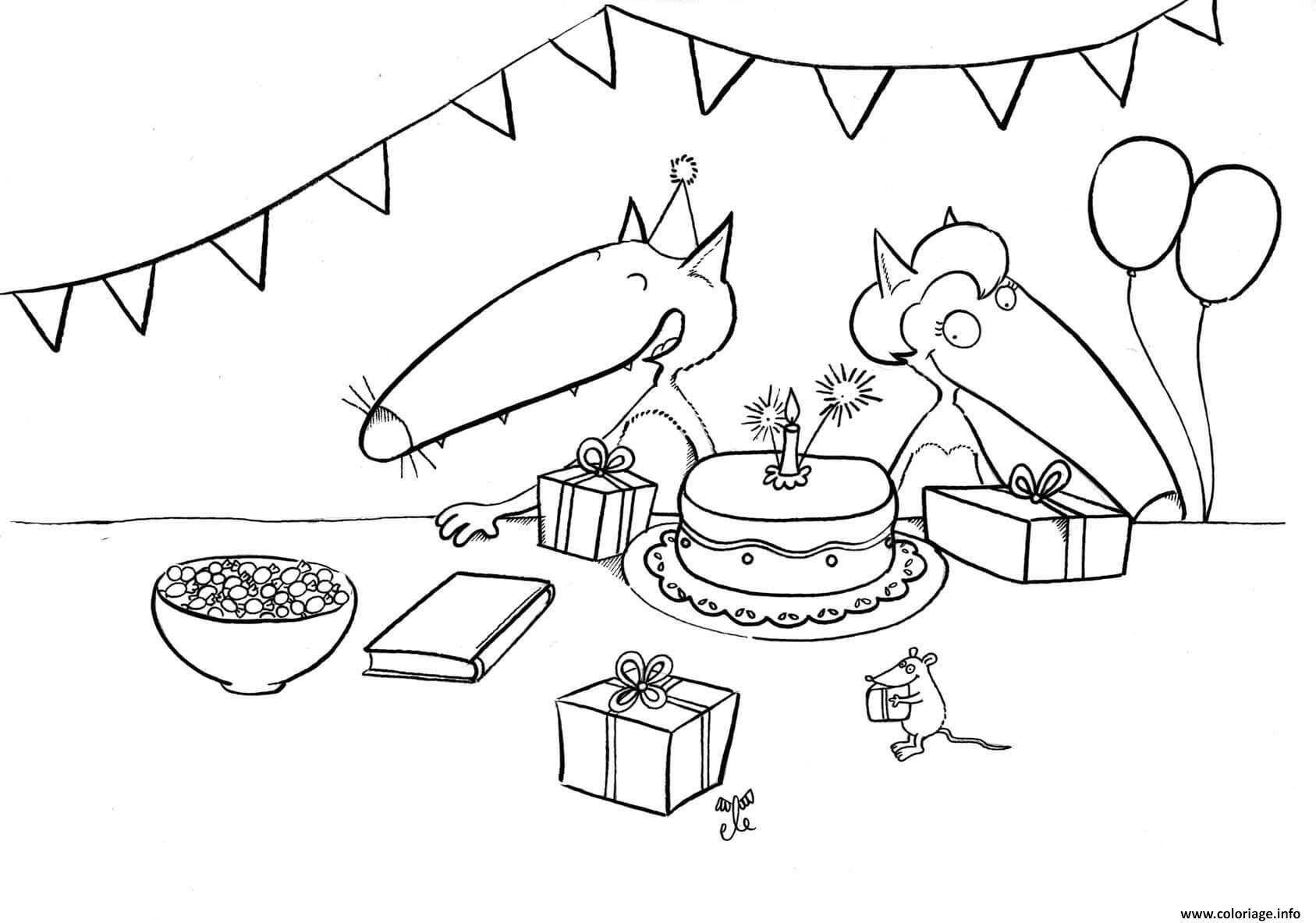 Dessin anniversaire de petit loup auzou Coloriage Gratuit à Imprimer