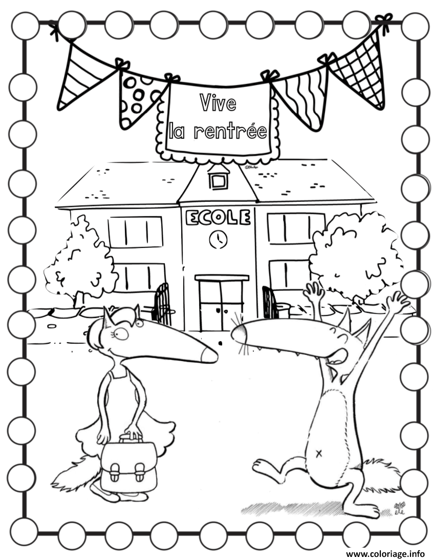 Coloriage loup auzou vive la rentree scolaire ecole - JeColorie.com