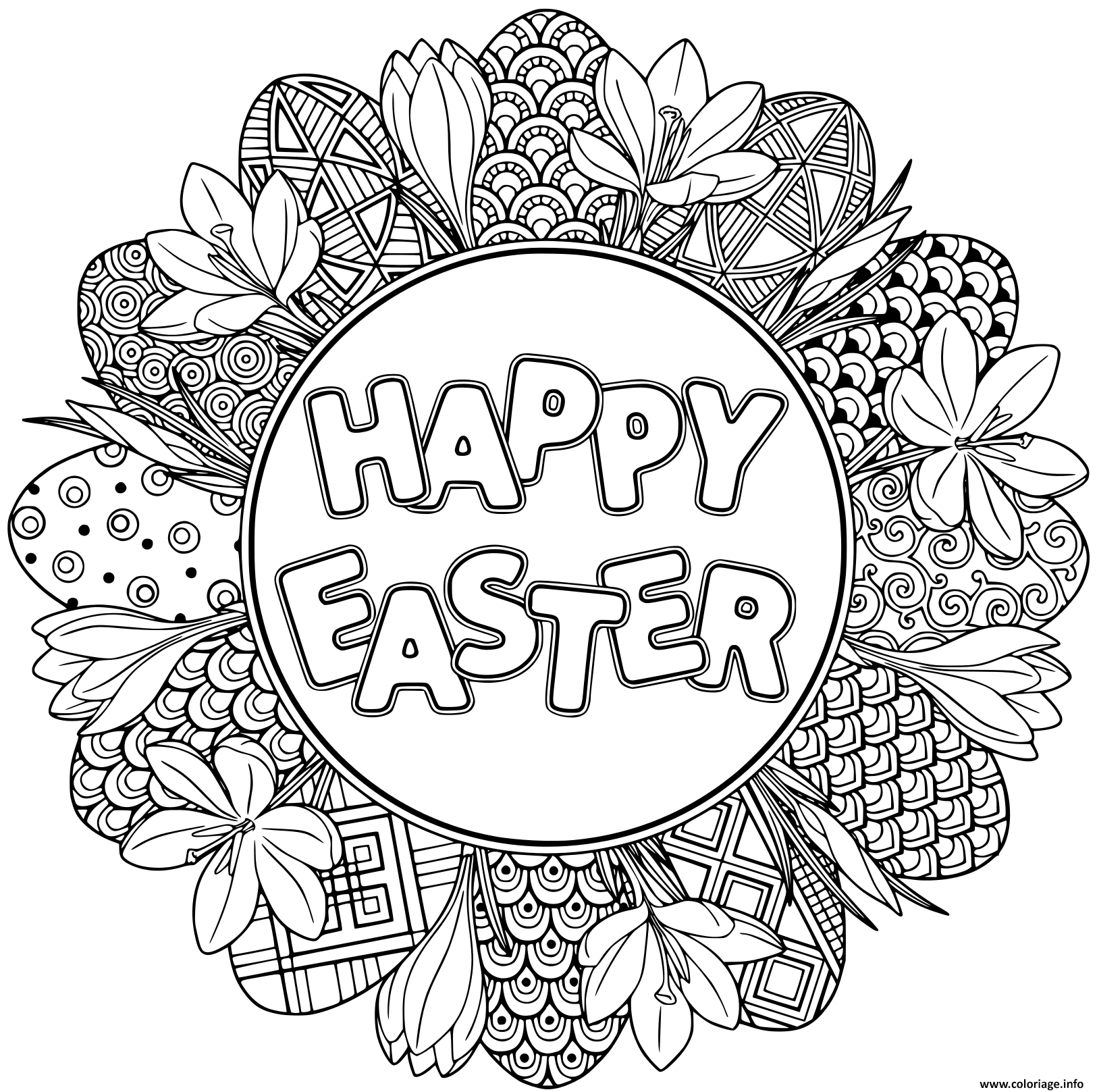 Coloriage Mandala Paques Happy Easter Dessin à Imprimer