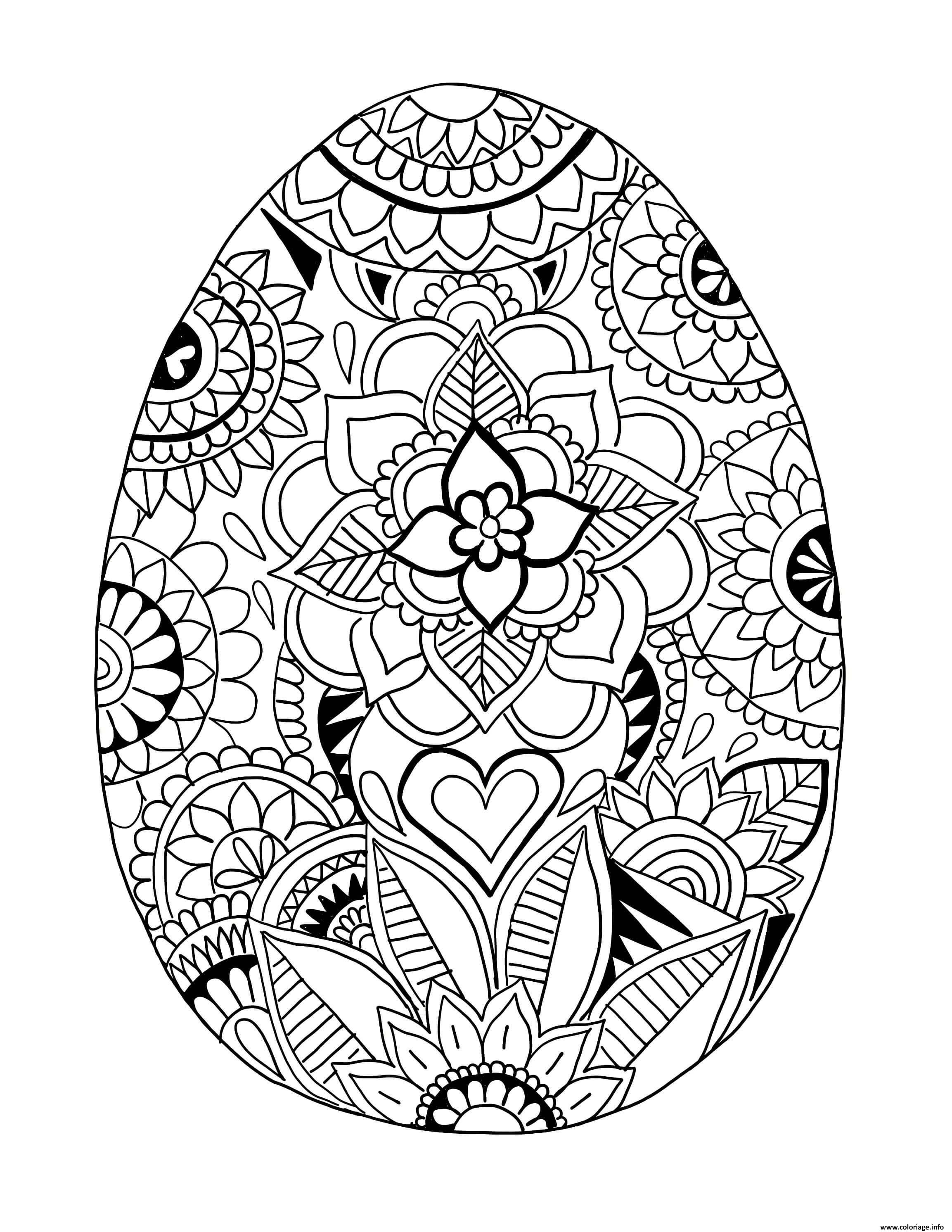 Dessin oeuf de paques mandala motifs de fleurs Coloriage Gratuit à Imprimer