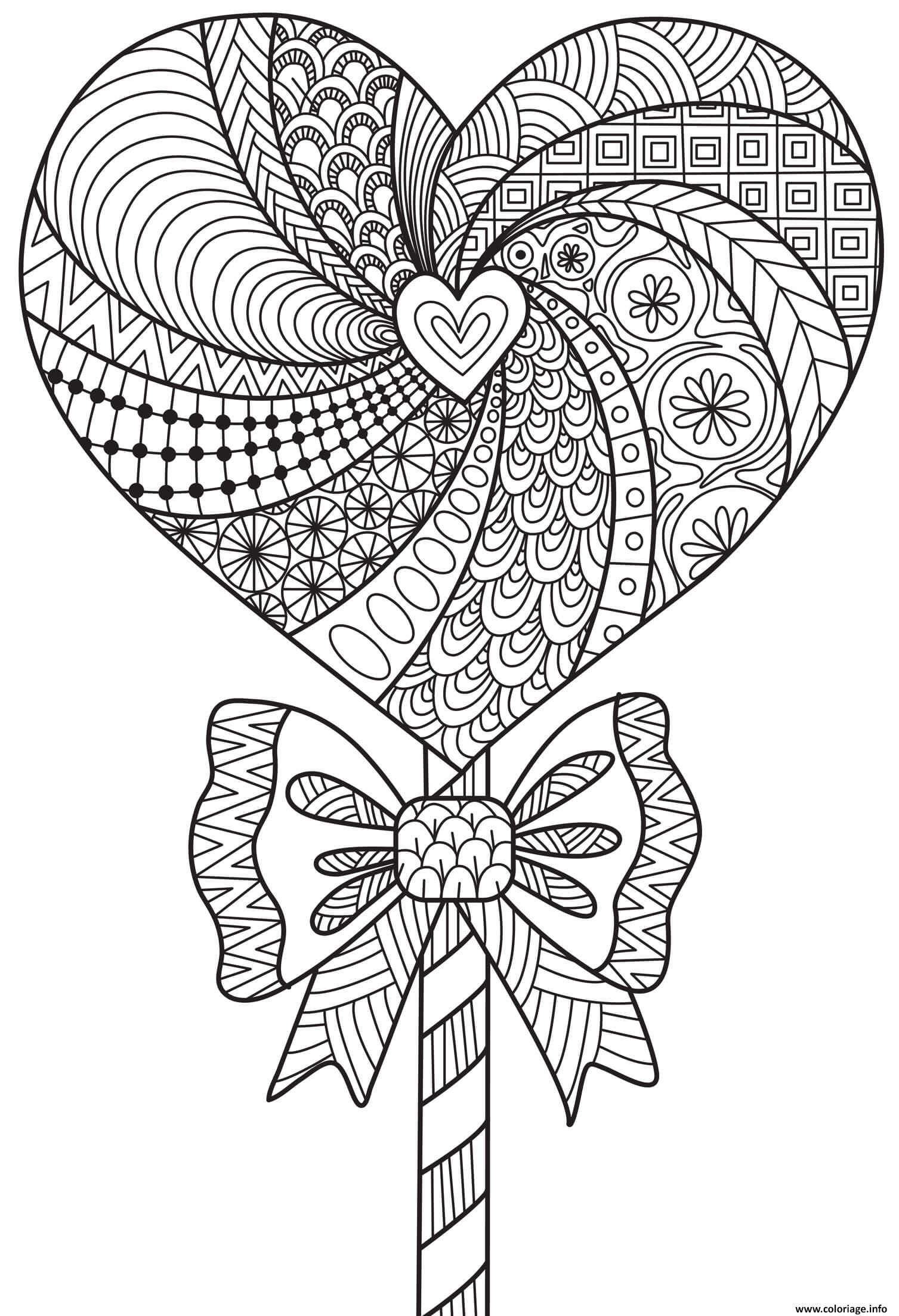 Dessin mandala coeur motifs fleurs adulte Coloriage Gratuit à Imprimer