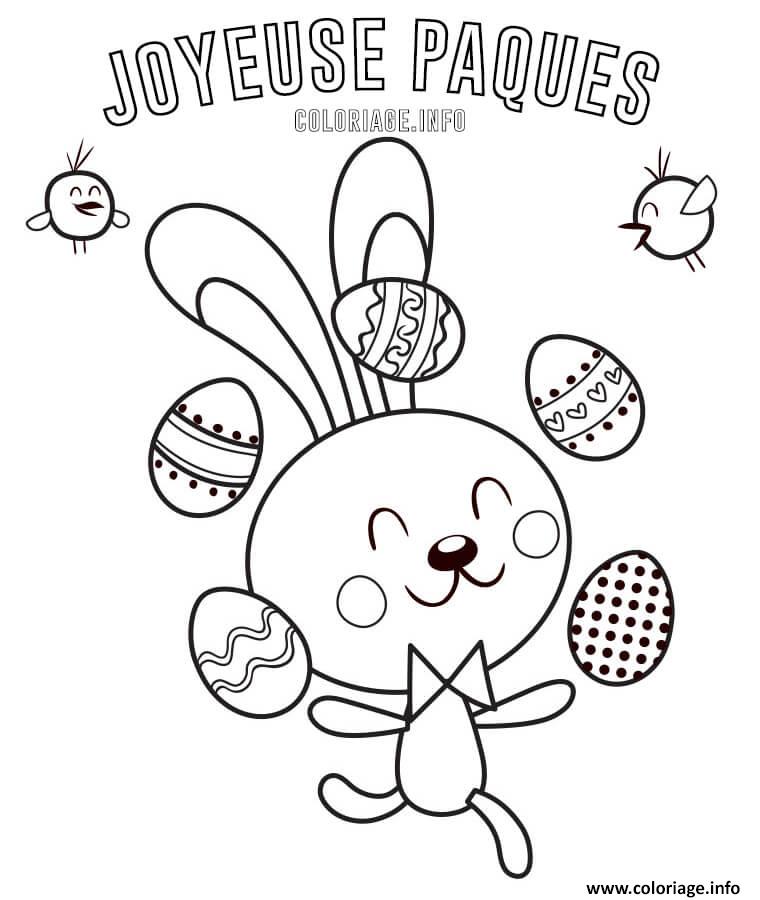 Dessin lapin de paques jongleur oeufs facile Coloriage Gratuit à Imprimer