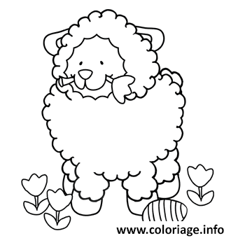 Dessin mouton de paques avec un oeuf et une rose facile Coloriage Gratuit à Imprimer
