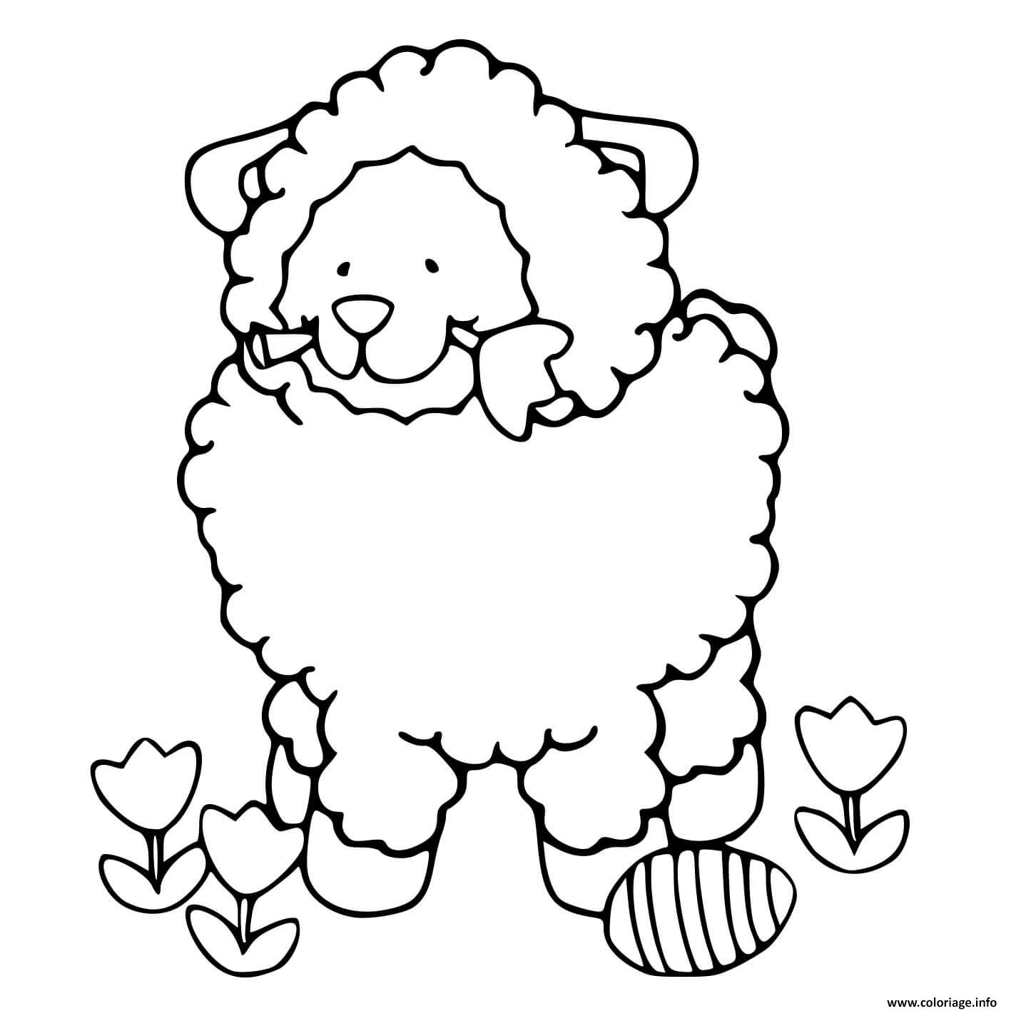 Dessin mouton de paques avec un oeuf et une rose facile Coloriage Gratuit à Imprimer