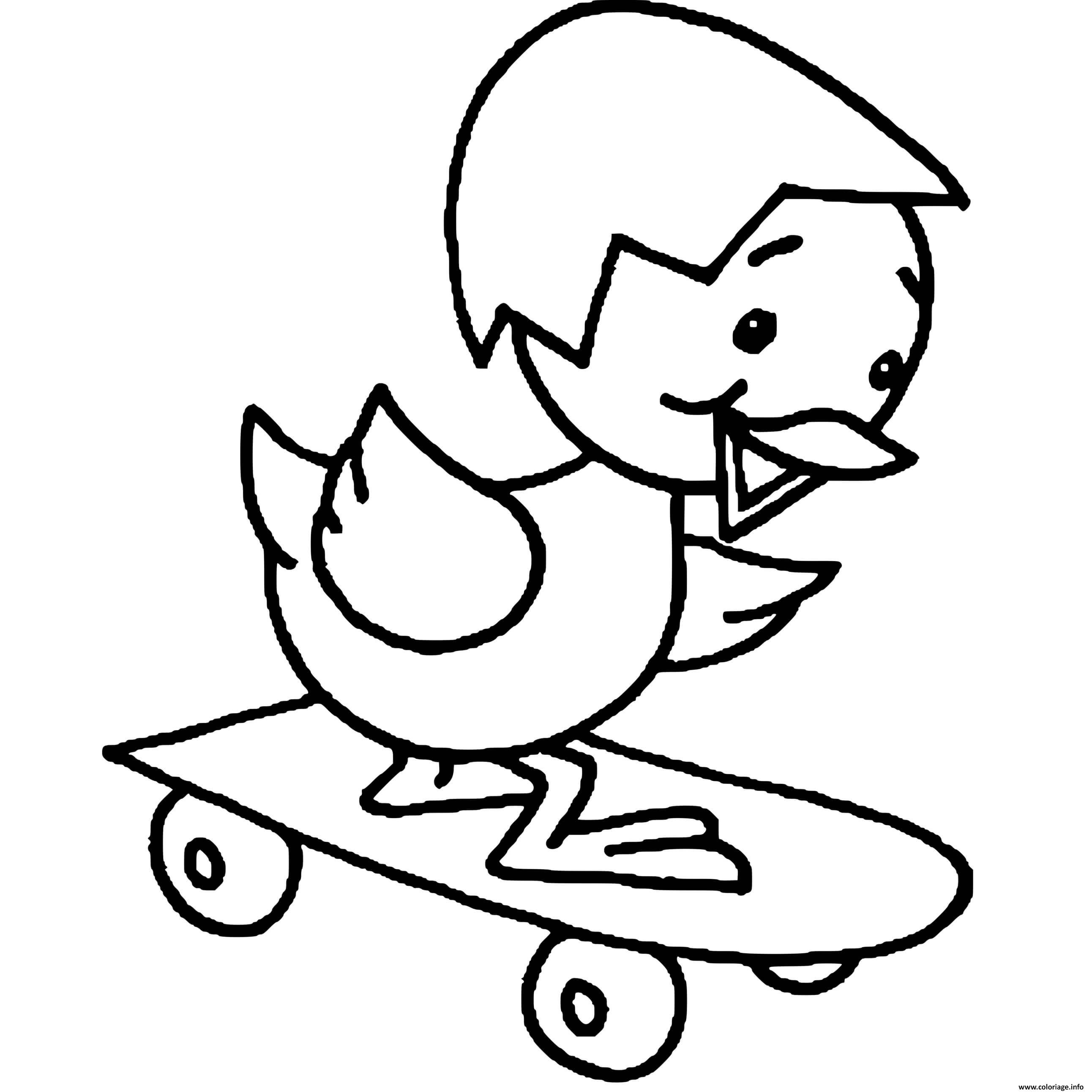 Dessin poussin fait de planche skateboard Coloriage Gratuit à Imprimer