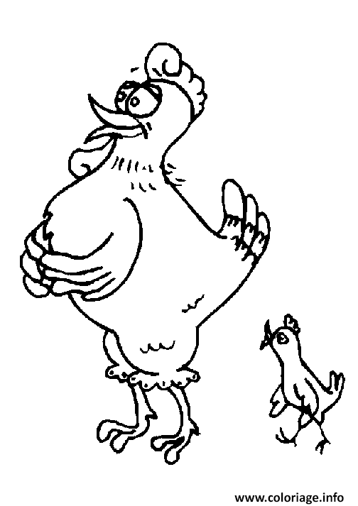 Dessin paques une poule avec son poussin Coloriage Gratuit à Imprimer