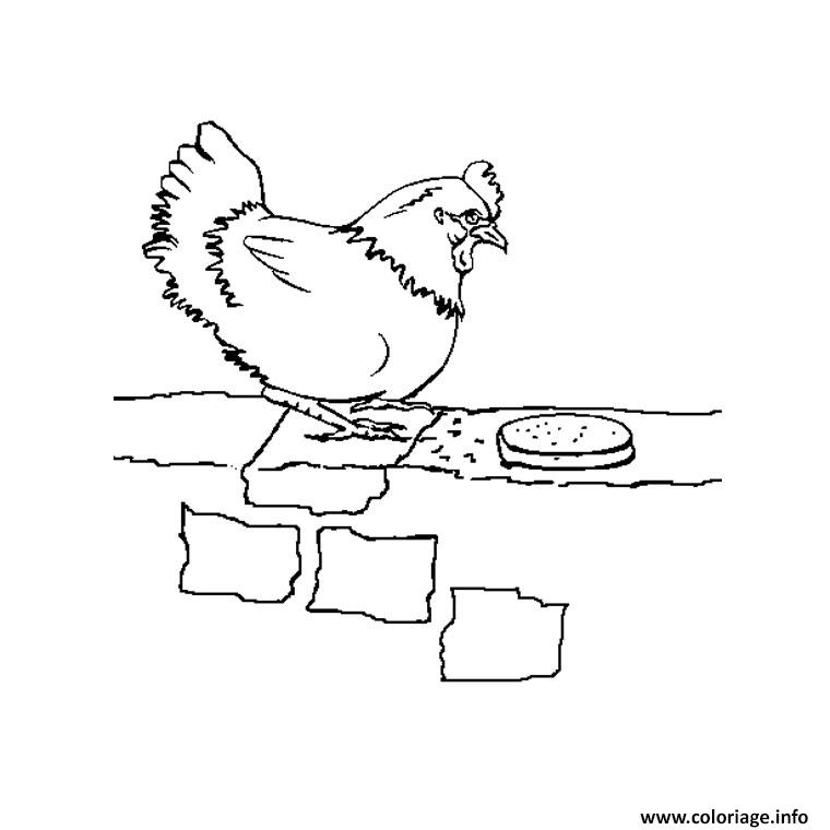 Dessin une poule sur un mur Coloriage Gratuit à Imprimer