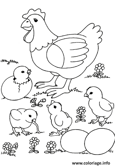 Dessin paques famille poule Coloriage Gratuit à Imprimer