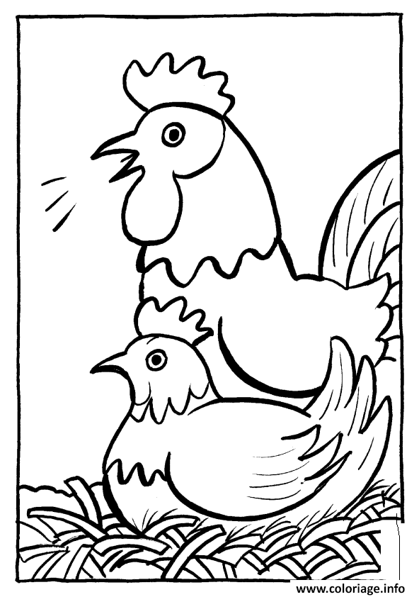 Dessin paques un coq et une poule Coloriage Gratuit à Imprimer