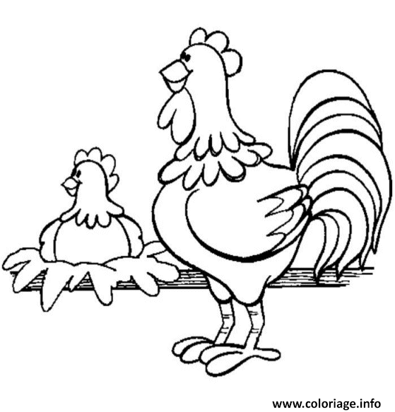 Coloriage Paques Une Poule Avec Un Coq Dessin Poule A Imprimer