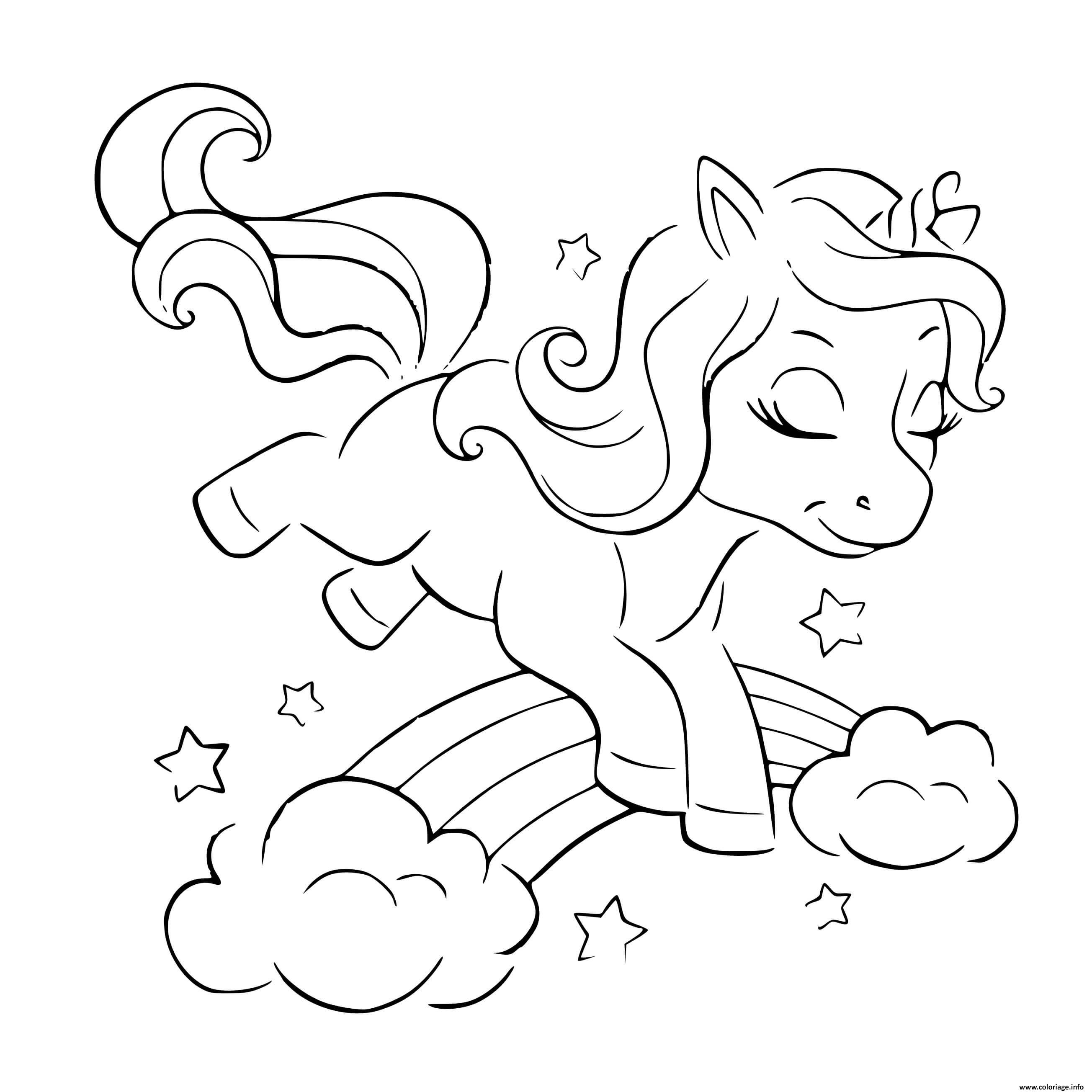 Dessin licorne saute sur un arc en ciel Coloriage Gratuit à Imprimer