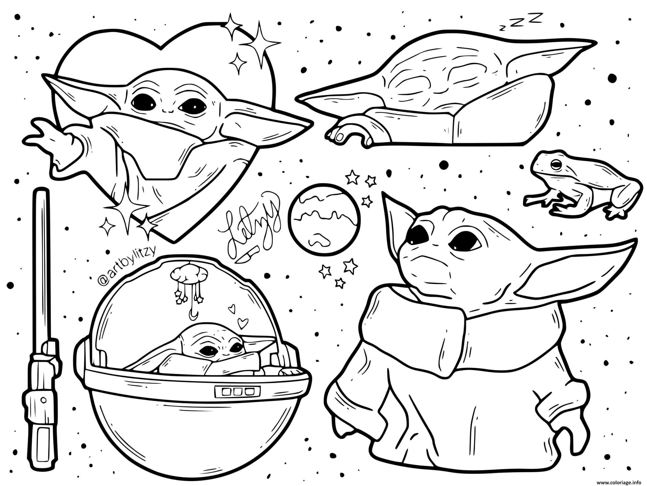 Coloriage le monde du Jedi baby yoda - JeColorie.com