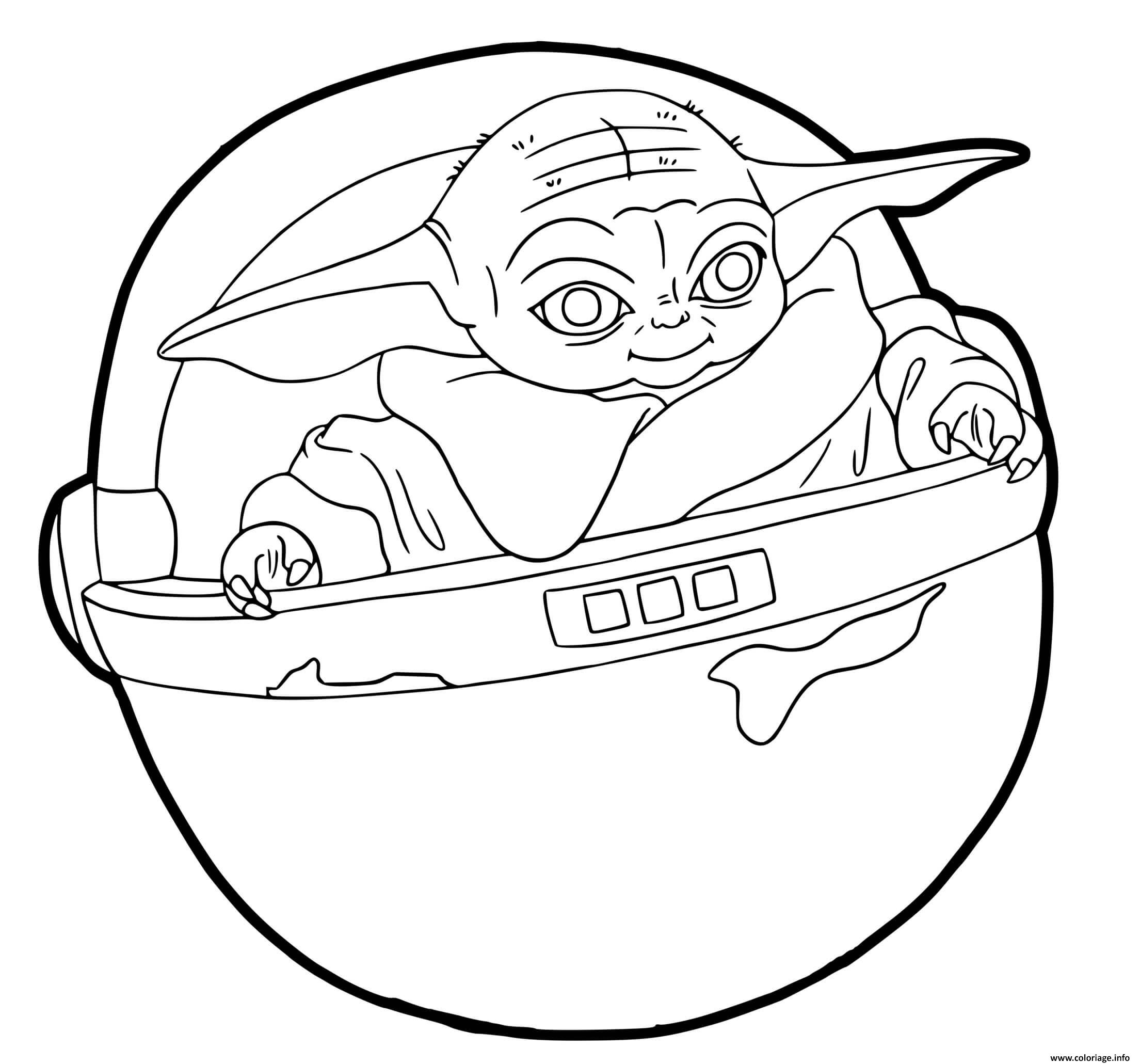Coloriage baby yoda dans un vaisseau spatial  JeColorie.com