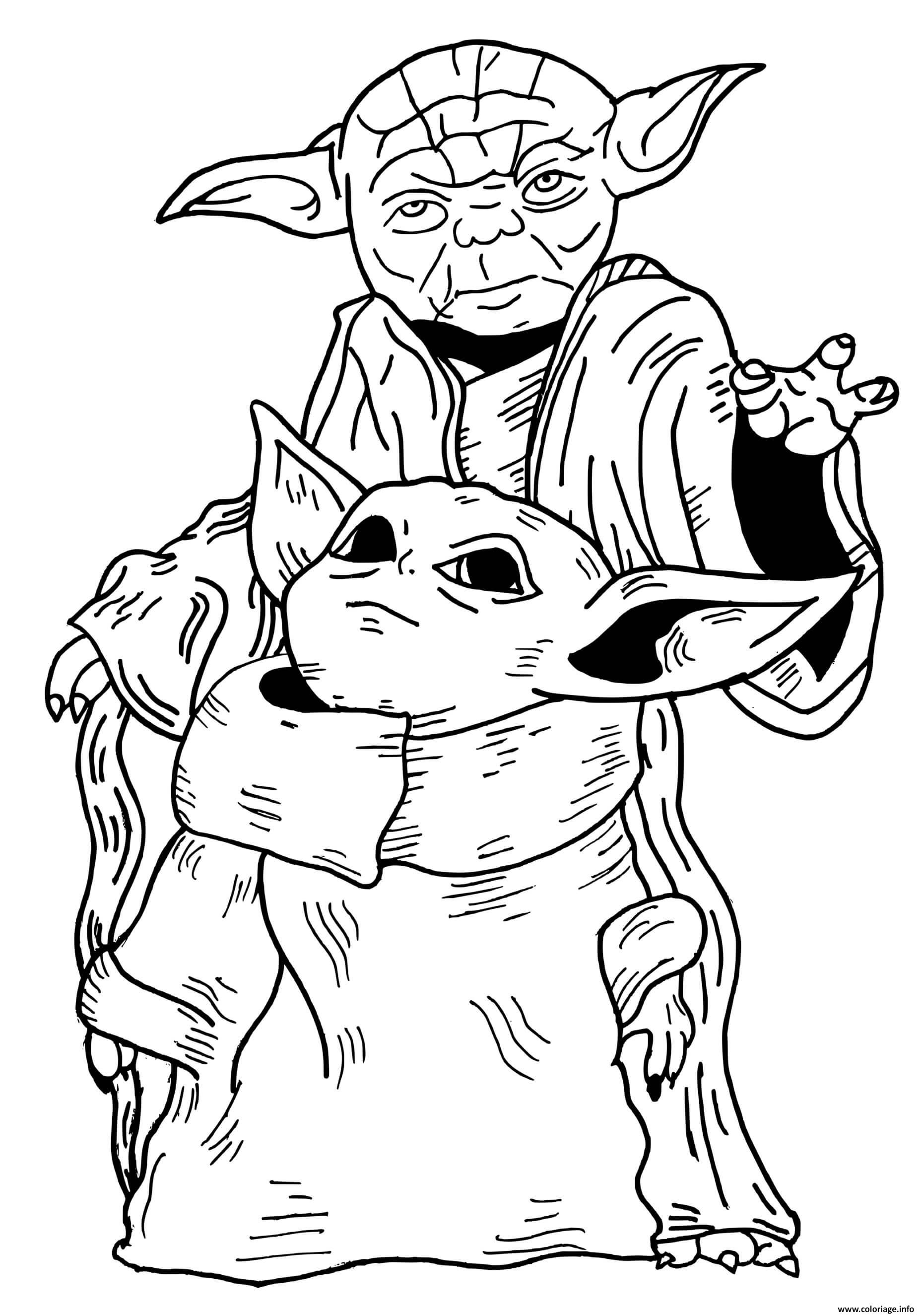 Dessin star wars baby yoda et yoda Coloriage Gratuit à Imprimer