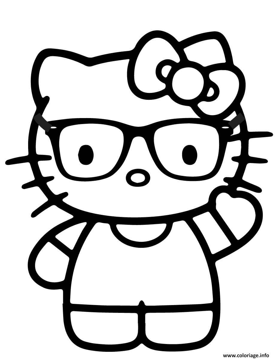 Dessin hello kitty avec des lunettes Coloriage Gratuit à Imprimer