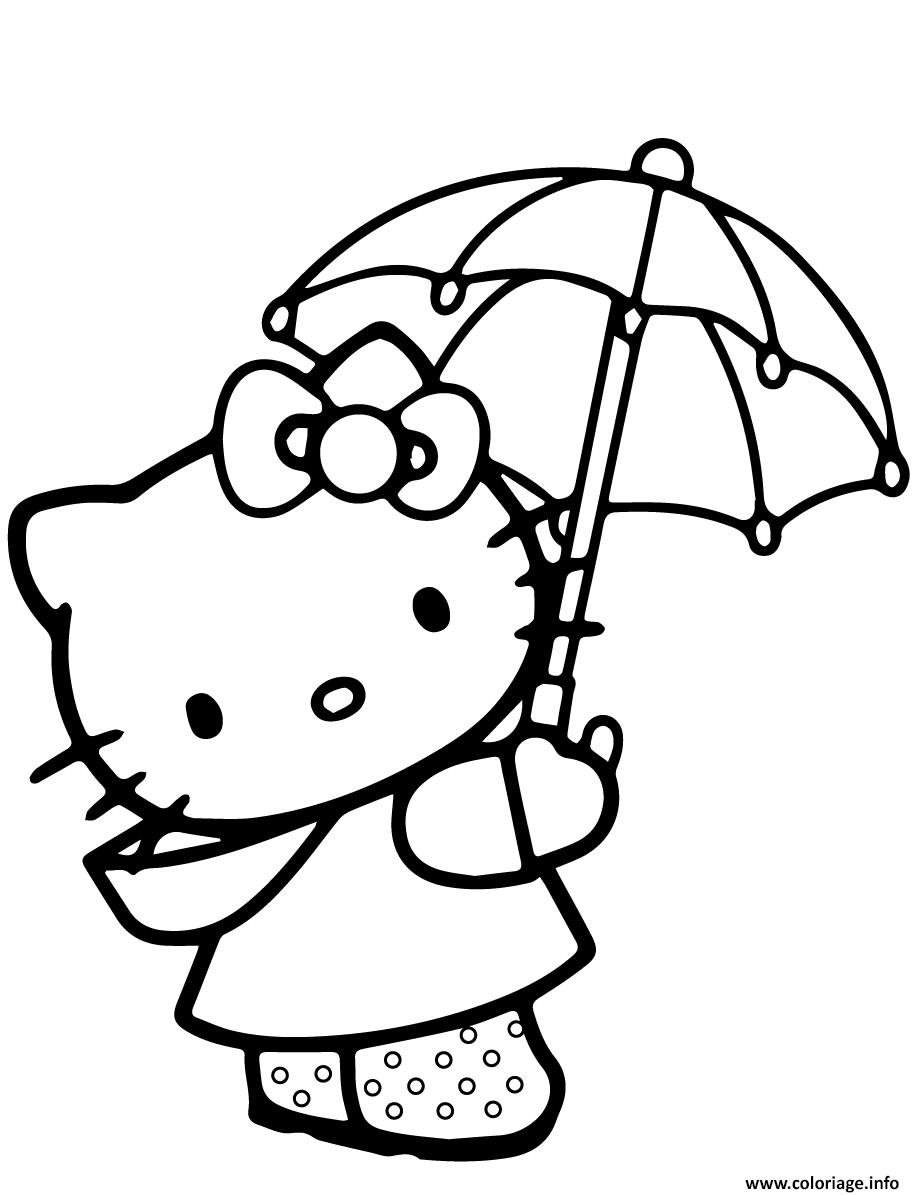 Dessin hello kitty sous un parapluie Coloriage Gratuit à Imprimer