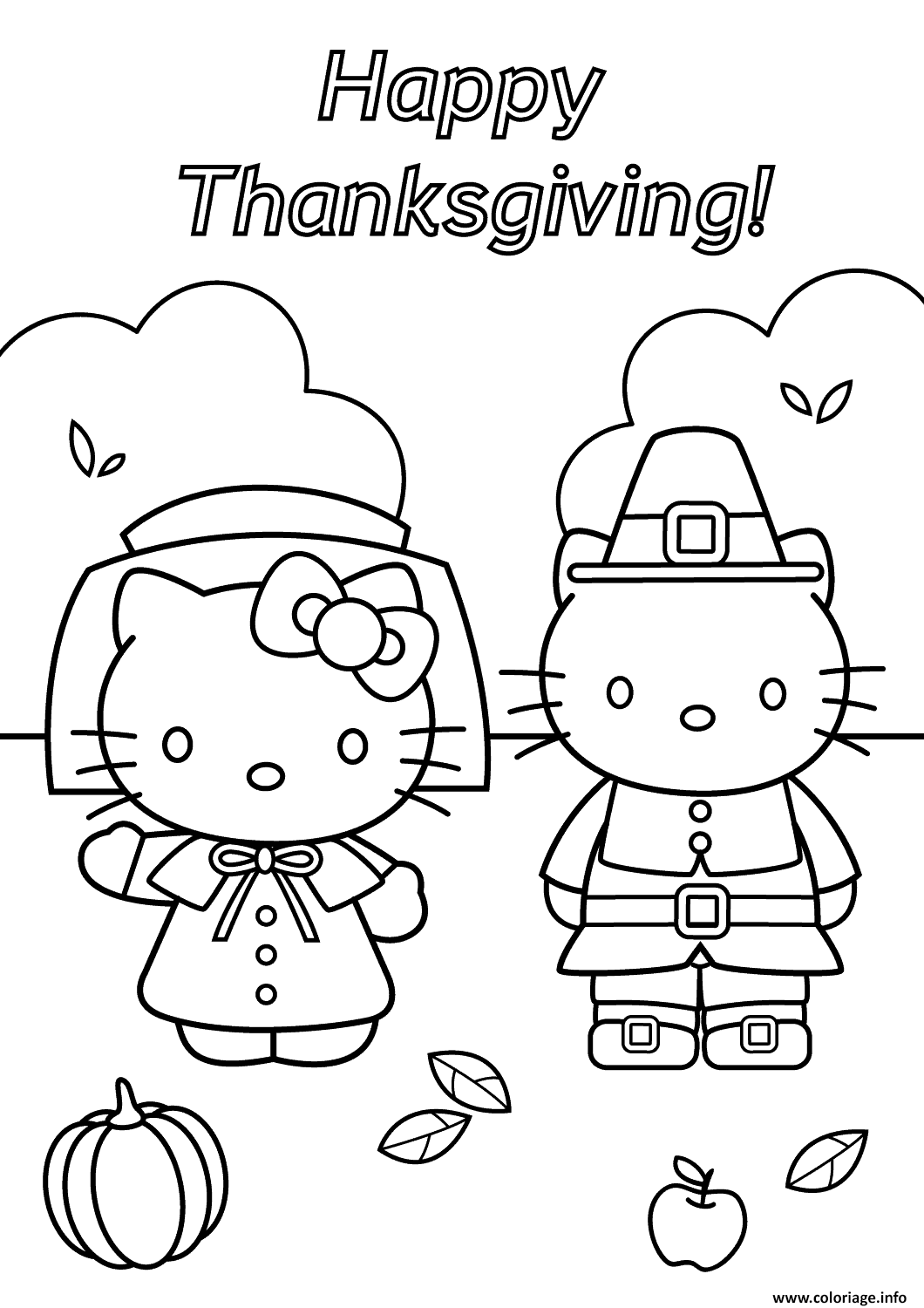Dessin hello kitty joyeuse action de graces thanksgiving Coloriage Gratuit à Imprimer