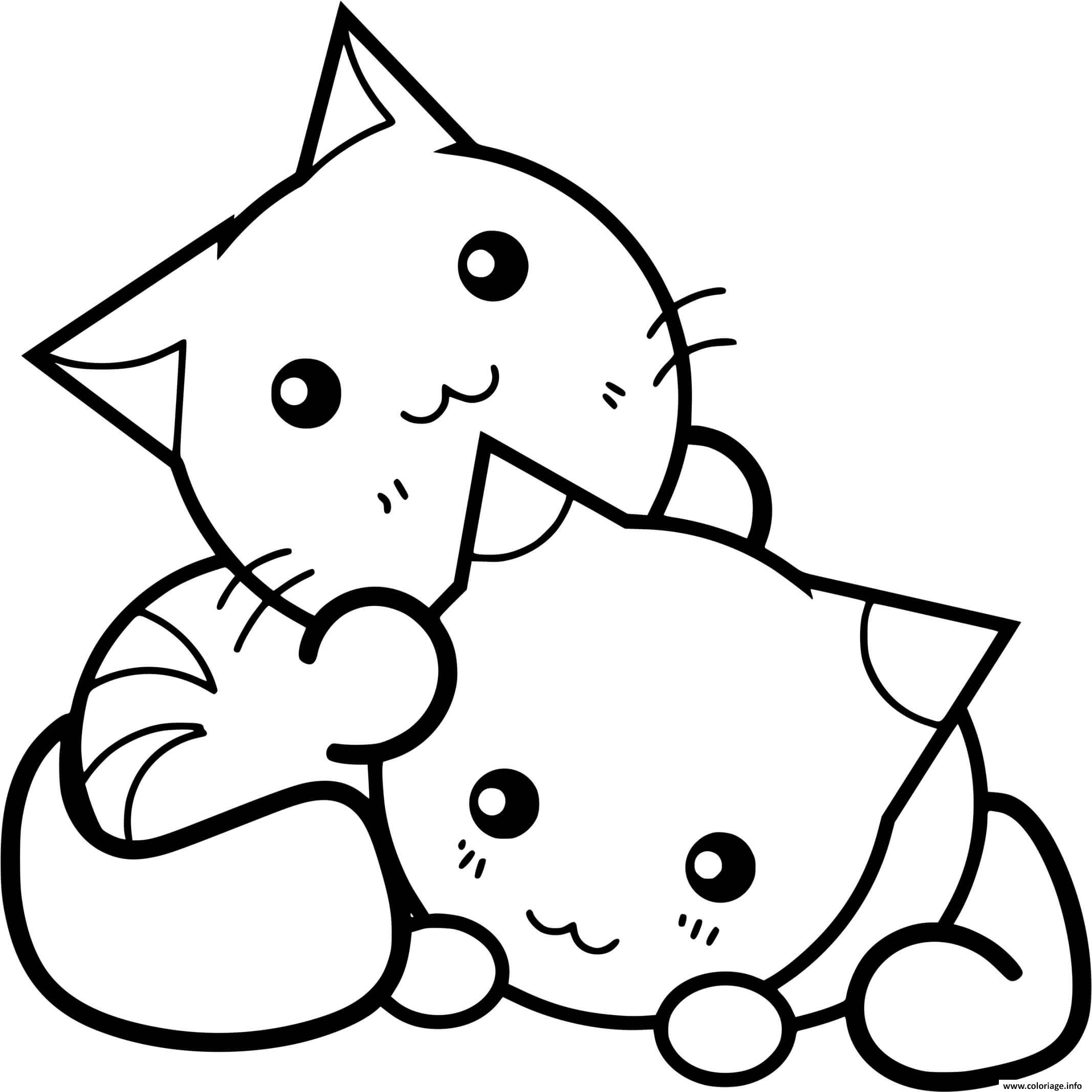 Coloriage Chat Et Chaton Kawaii Mignon Dessin Chaton A Imprimer