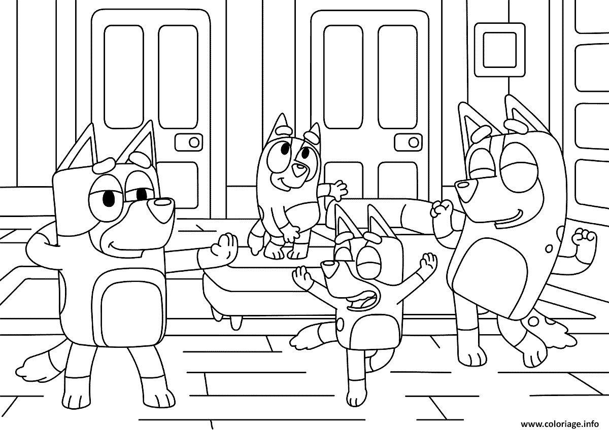 Coloriage Bluey Fait La Fete Avec Les Amis Et Familles Dessin Bluey à