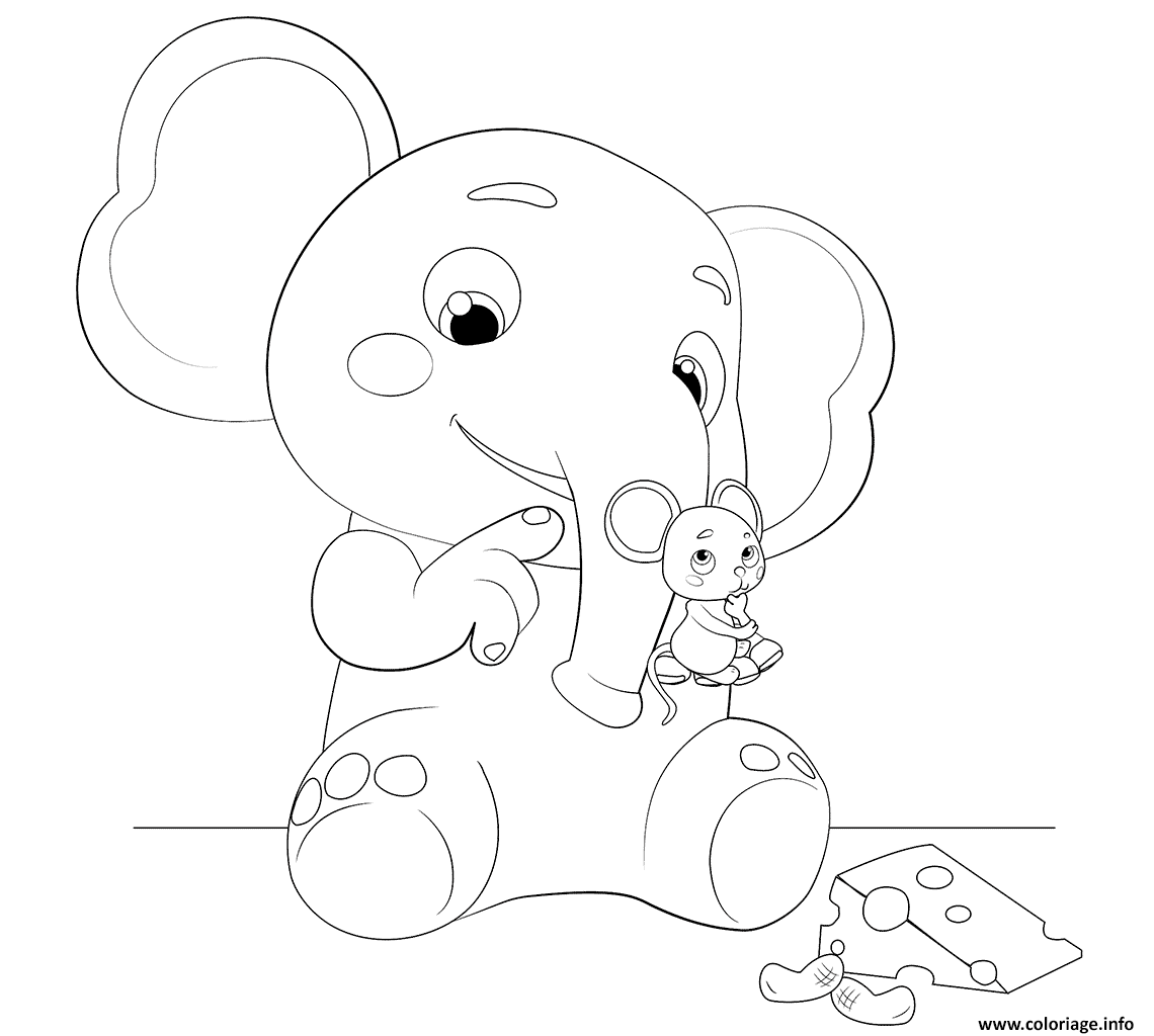 Dessin Ello and Mimi Elephant and Mouse Coloriage Gratuit à Imprimer