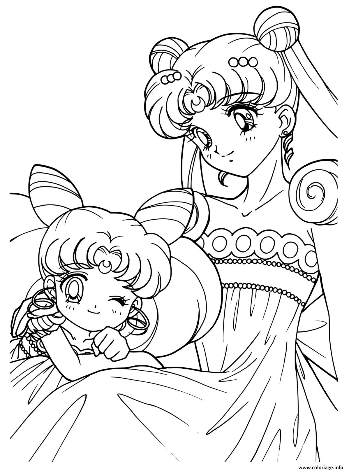 Dessin Sailor Moon and her baby princess Coloriage Gratuit à Imprimer