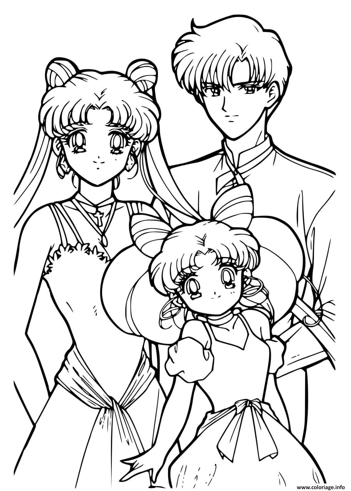 Dessin Sailor Moon Family moment Coloriage Gratuit à Imprimer