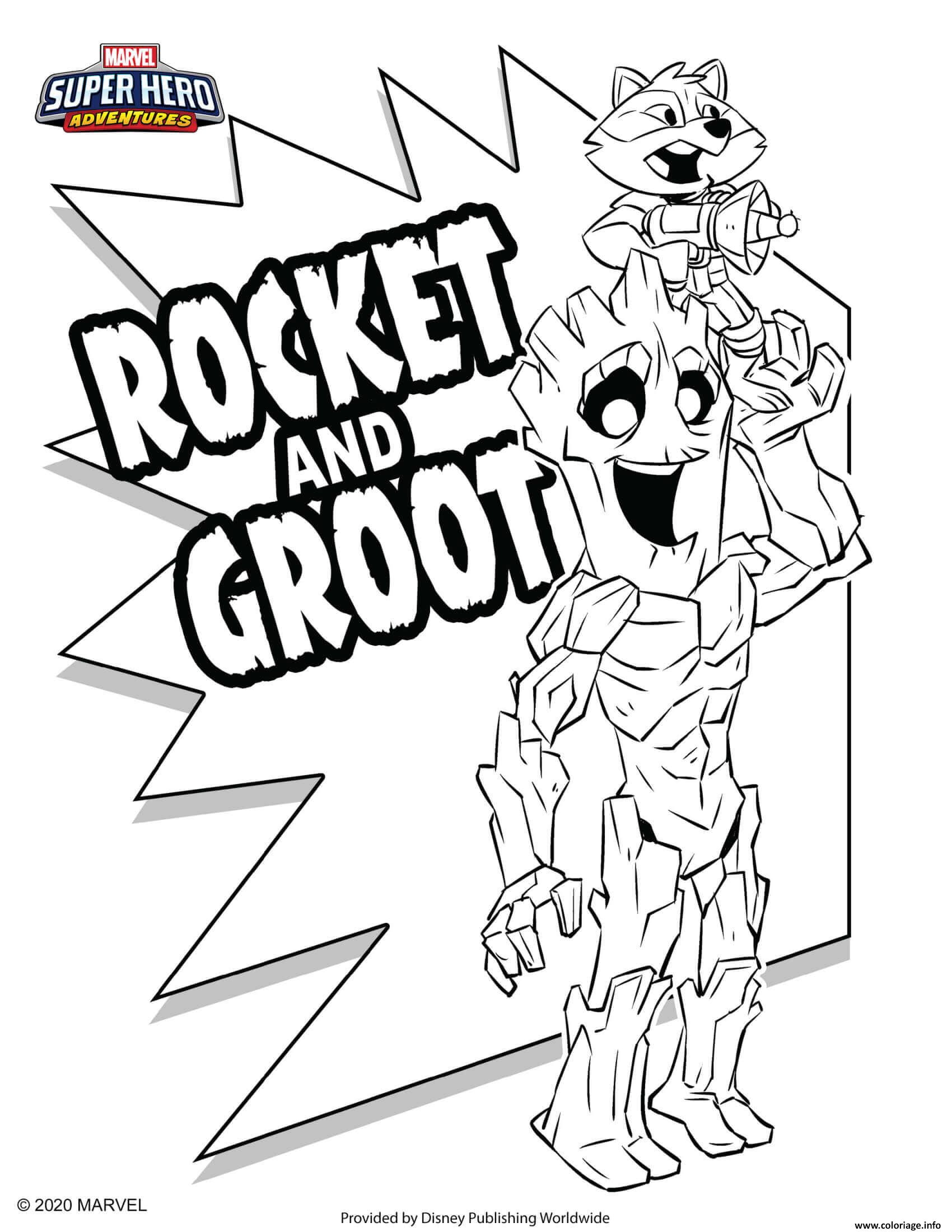 Dessin Rocket and Groot Marvel Super Heros Coloriage Gratuit à Imprimer