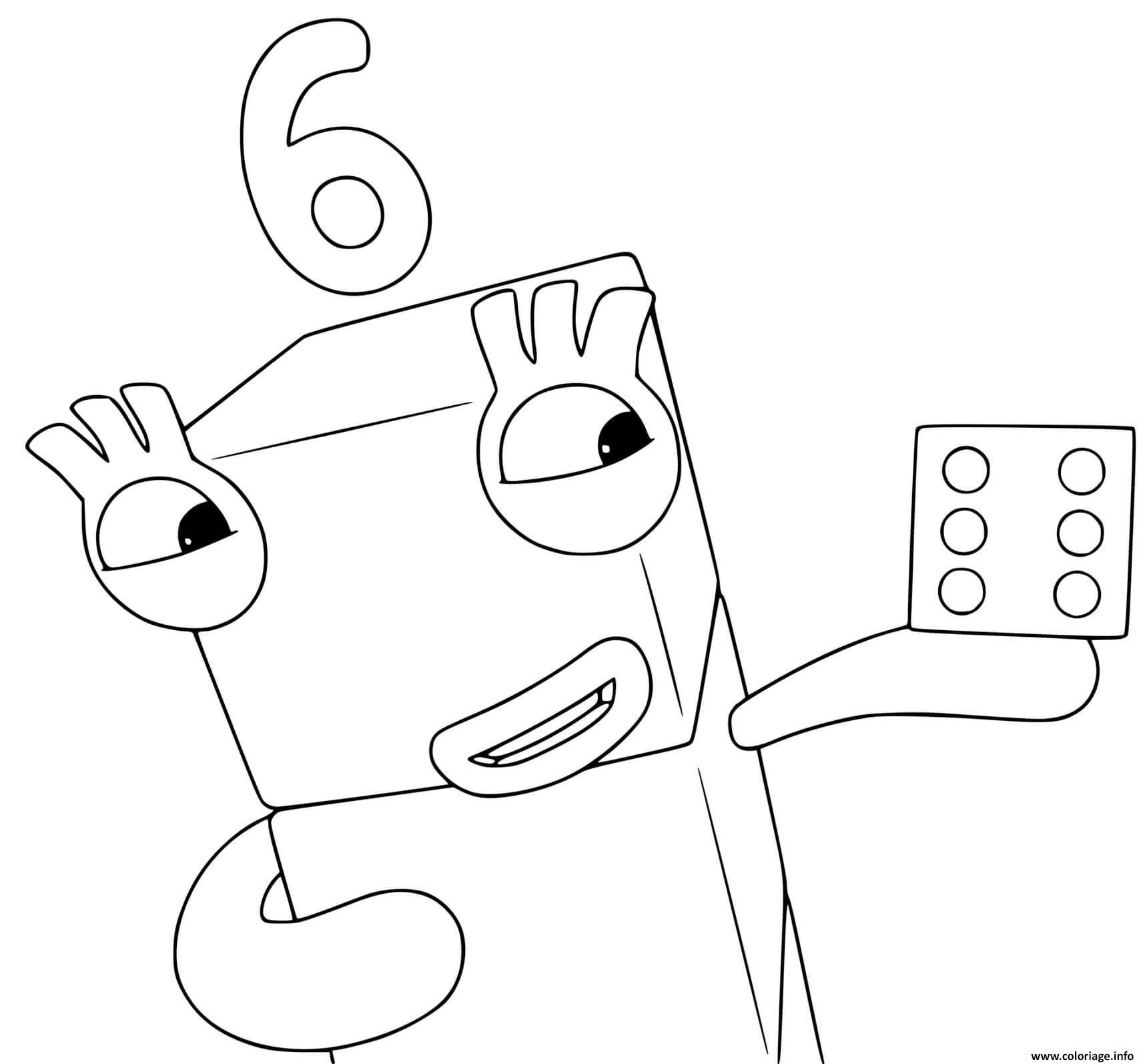 Dessin numberblocks 6 six fun Coloriage Gratuit à Imprimer