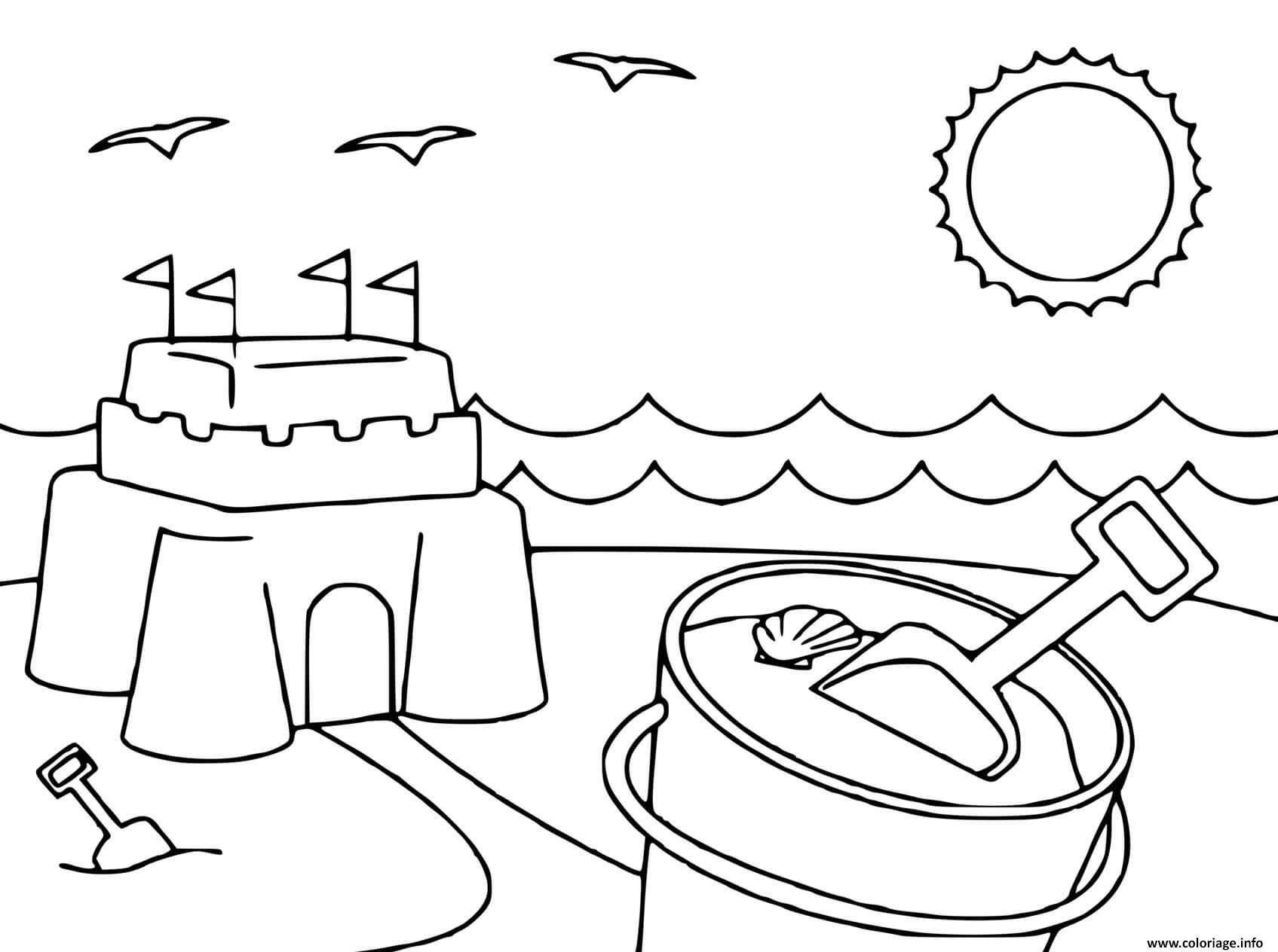 Dessin plage chateau de sable Coloriage Gratuit à Imprimer