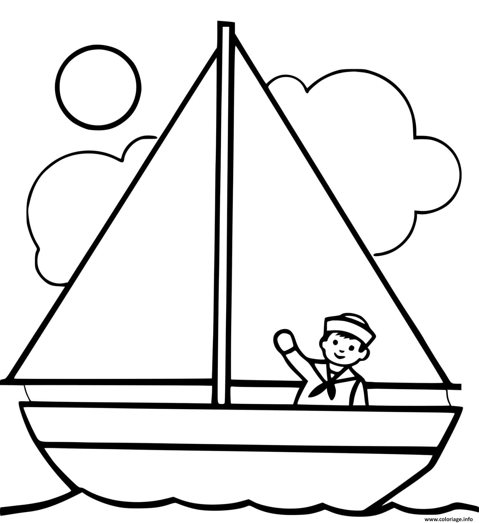 Coloriage Bateau Facile Avec Soleil Et Capitaine Dessin Bateau à imprimer